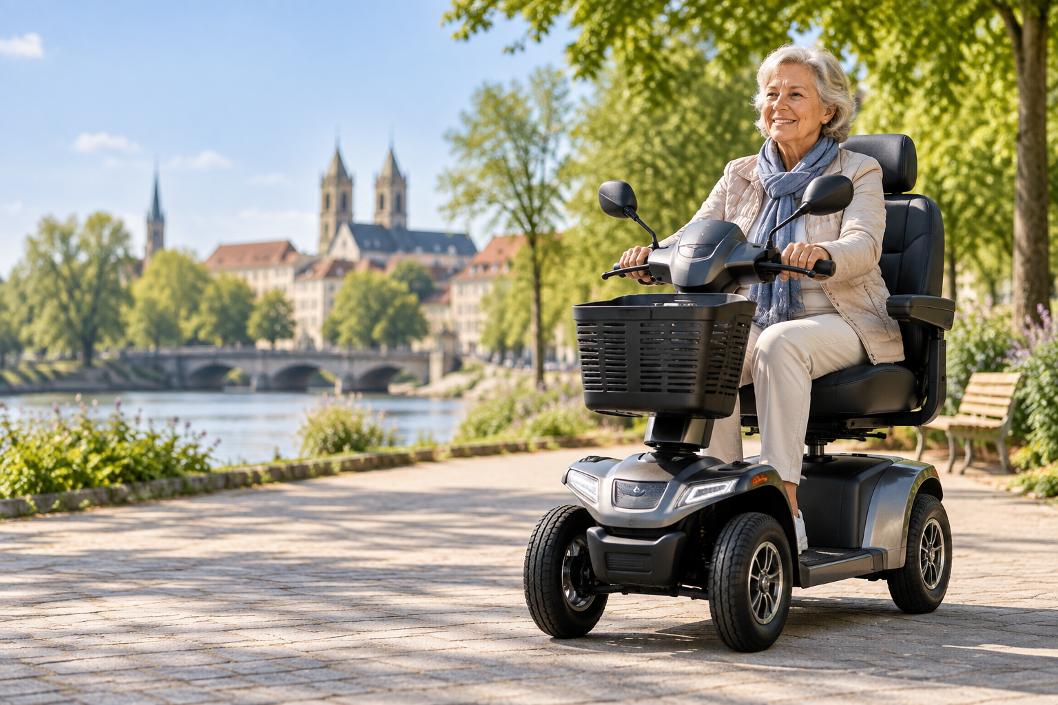 Person unterwegs mit einem modernen vierrädrigen Elektromobil